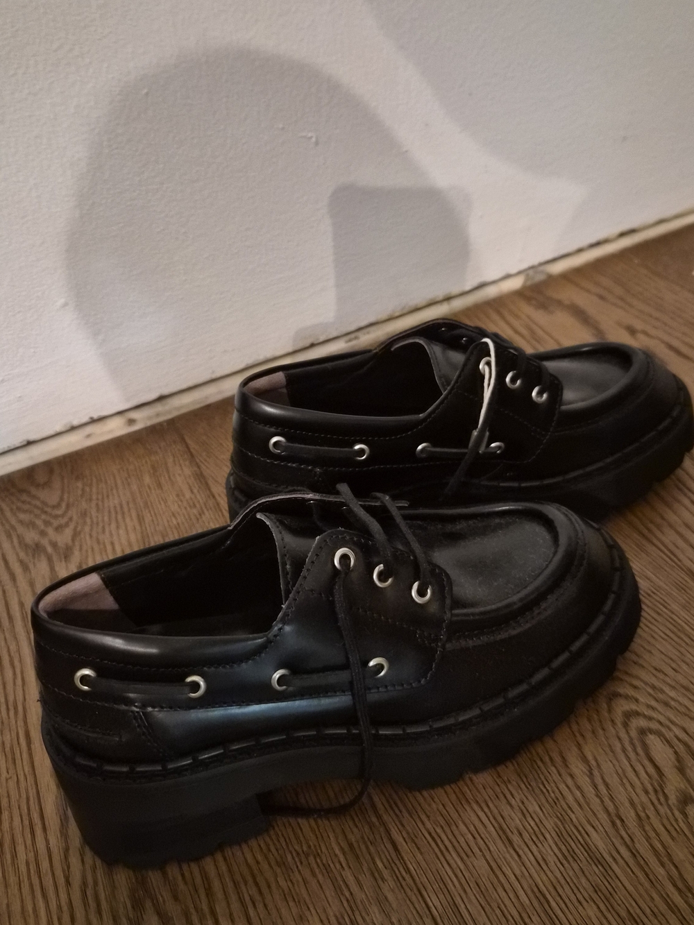 BY FAR Black Leather Platform Lace-Up Loafers